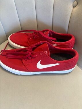 Nike Red Canvas Low-Top Sneakers with White Swoosh